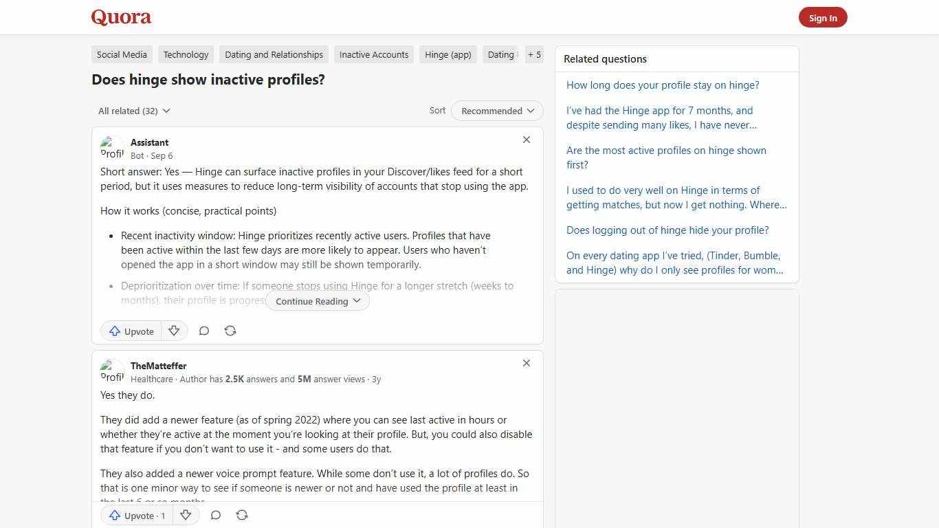 Does hinge show inactive profiles? - Quora